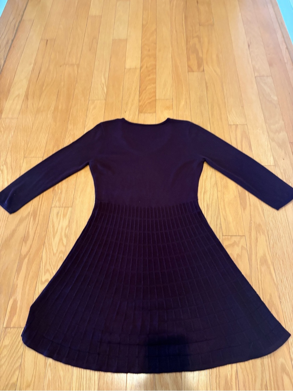 Calvin Klein Dark Purple Long Sleeve Knit Fit-and-Flare Dress - Picture 2 of 8